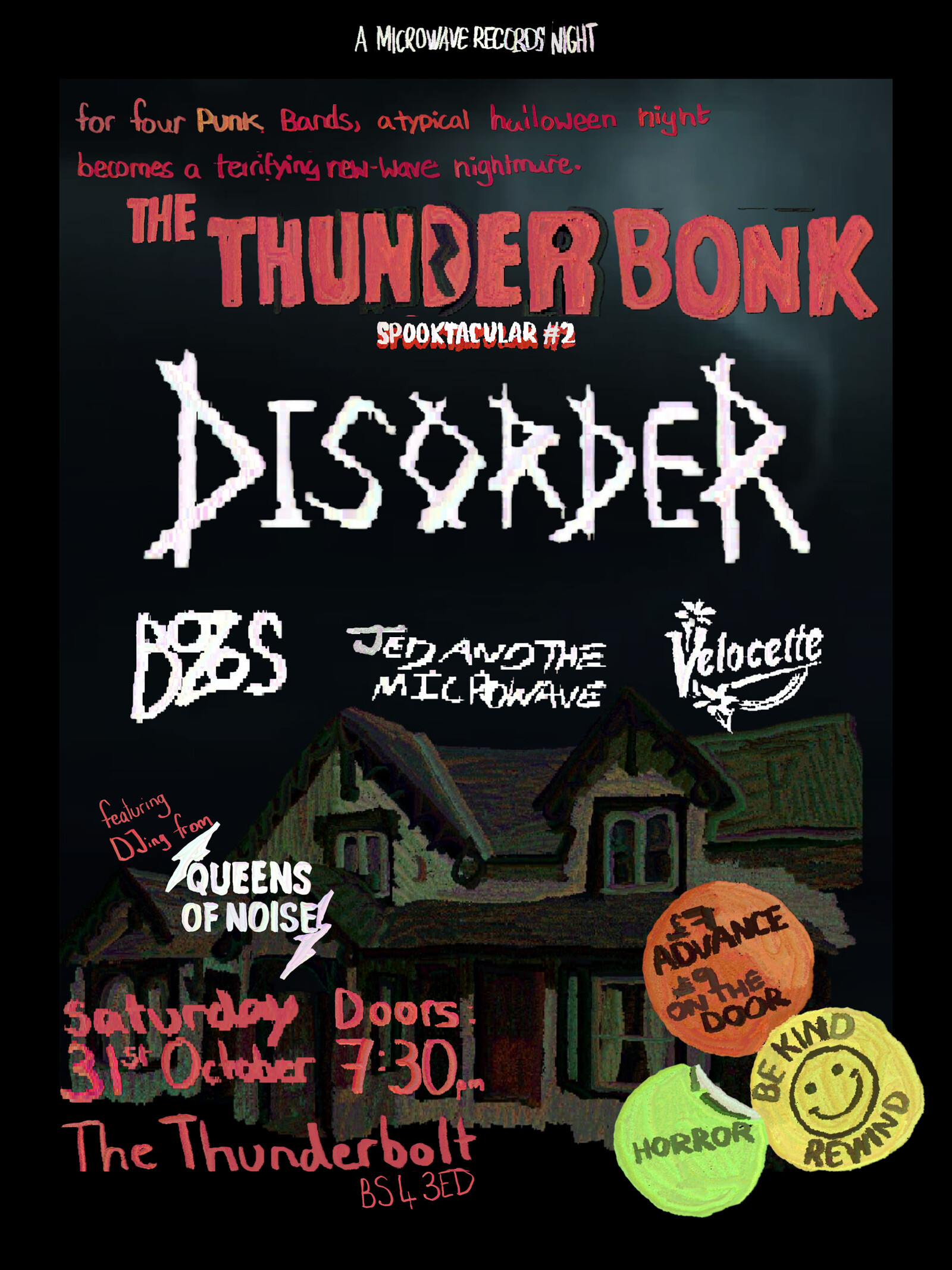Thunderbonk Spooktacular #2 — Disorder / Bozos / Jed and the Microwave / Velocette event artwork